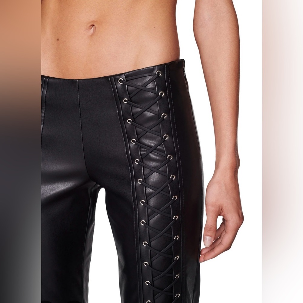 I.AM.GIA Sonora GIA Luxe Black Lace Up Front Low Mid Rise Leather Bootcut Pants - Picture 2 of 11